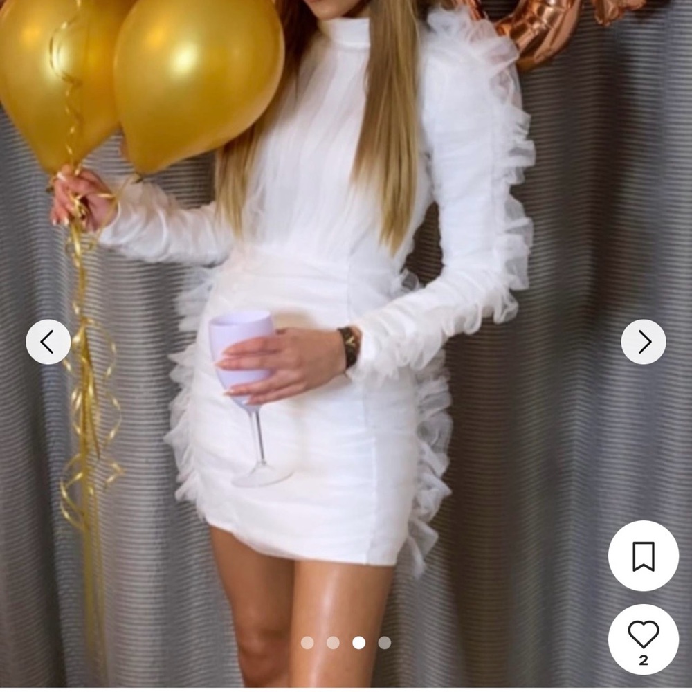 PrettyLittleThing White Long Sleeve Ruffle Bodycon Dress